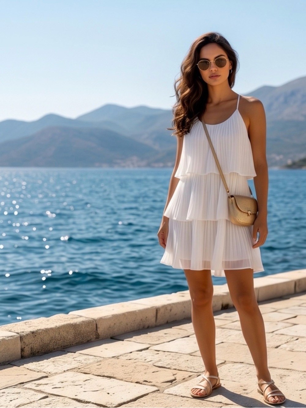 NWT Deep Self White Halter V-Neck Tiered Ruffle Mini Dress Size Small